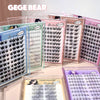 Collection of false eyelashes in various packaging with 'GEGE BEAR' branding.