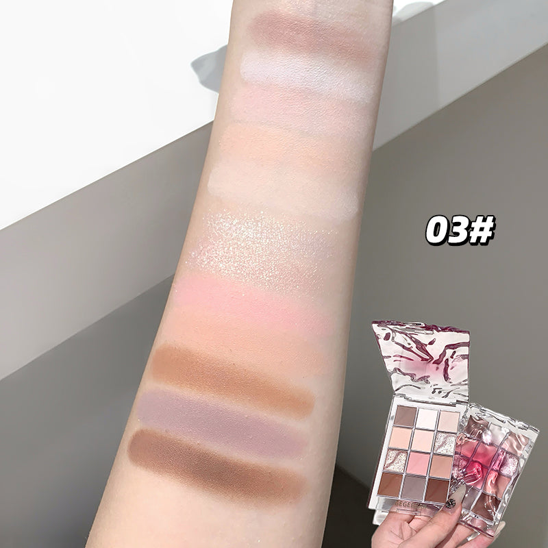 Makeup swatches on a arm with a makeup palette labeled '03#'.