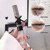 Lip gloss with a close-up of lips applying it, showing single and overlay coating effects.