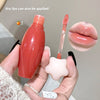 Lip gloss with applicator held by a hand, close-up of lips with gloss applied, and text 'Dry lips can also be applied!'.