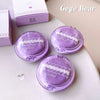 Three purple compact cases with 'Gege Bear' branding on a light background