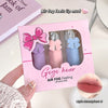 Gege bear Air Fog Feeling Lip Mud Box with three lip muds in pink, purple, and blue packaging.
