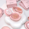 Pink makeup compact with 'Gege bear' branding on a white surface.
