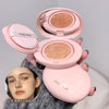 Pink Gege bear compact with natural color shade on a gray background