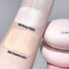Cosmetic product with swatches on arm labeled '01# Ivory White' and '02# Natural color', brand 'Geege' visible.