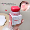 Gege bear lip and cheek product with packaging held by a hand, close-up of application on face.