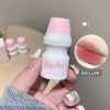 Small white bottle with pink cap held by a hand, with close-up of lips and 'So cute!' text.