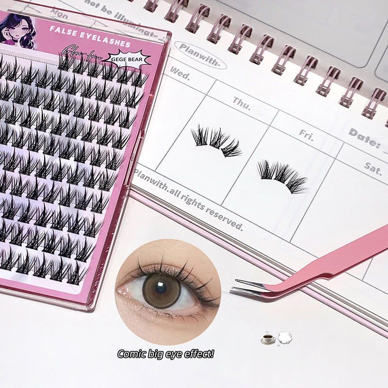 False eyelashes in a pink case with a calendar and eye illustration on a white background