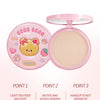 Pink makeup powder compact with cartoon design on a white background