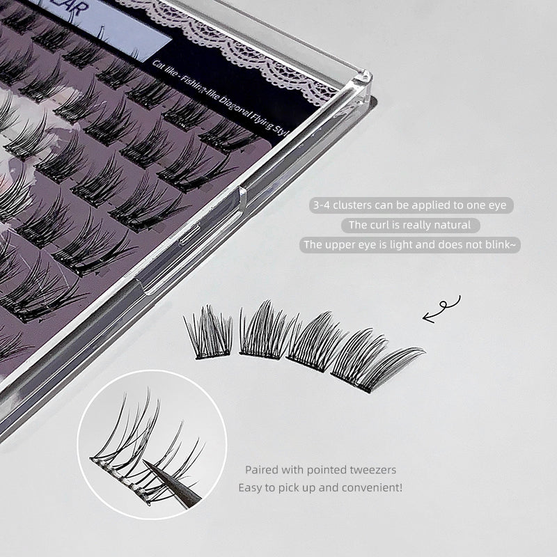 Eyelash packaging with false eyelashes and tweezers on a white background