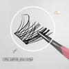 Eyelash extension with built-in glue strip and tweezers on a light gray background