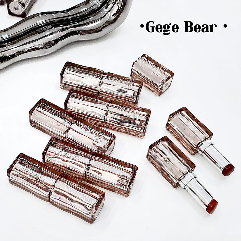 Set of lip glosses with visible brand 'Gege Bear' on a white background