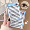 Set of false eyelashes in a clear case held by a hand, with an inset showing an eye wearing the lashes.