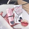 Pink lipstick with 'Gege bear' branding and packaging on a white surface.