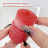 Red container with 'Gege bear' branding, held by a hand with decorative nails.