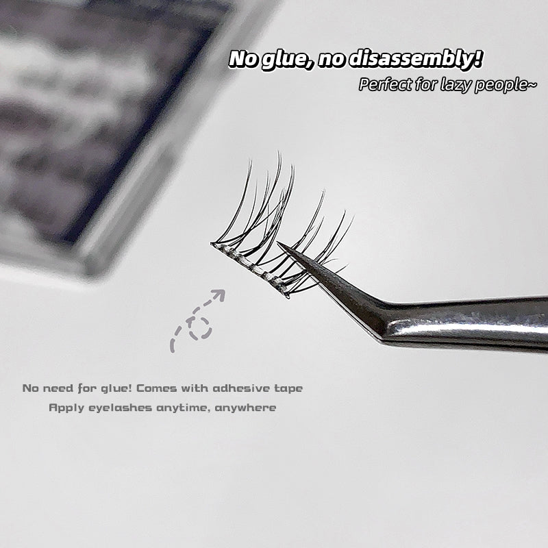 False eyelashes with tweezers and text on a white background