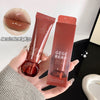 Lip balm with 'GEGE BEAR' branding held in a hand, with a close-up of lips labeled 'A savior for dry lips'.