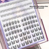 Set of false eyelashes on a display tray with text overlay.