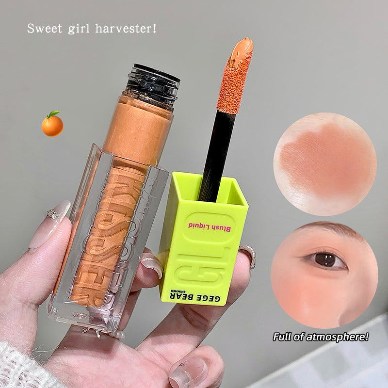 Lip gloss with applicator and packaging held by a hand, with close-up shots of the product and application on skin.