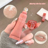 Pink lip balm with a hand holding it, close-up of lip color, and 'Spring vibe lip color' text.