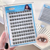 Eyelash packaging with a clear case, blue label, and close-up of an eye wearing the lashes.