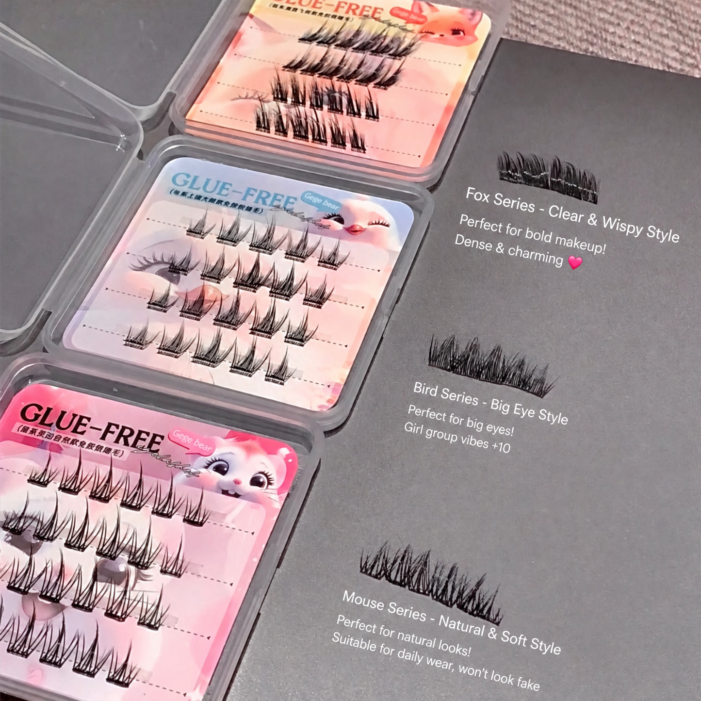 Gege Bear False Eyelashes — Bird, Mouse & Fox Series