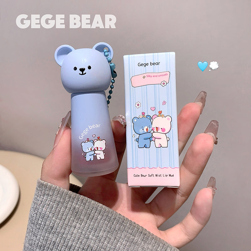 Cute bear-shaped product with packaging held by a hand, branded 'GEGE BEAR'.