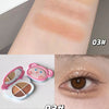 Makeup swatches on arm and close-up of eye with cosmetic product
