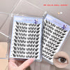 False eyelashes in a clear case with a hand holding it, showing an inset of an eye wearing the lashes.