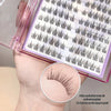 False eyelashes in a packaging case with an inset showing an application on skin.