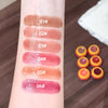 Collage of a lip balm with a bear design, applied to lips and swatched on skin.