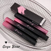 Pink and black lip products with 'Gege Bear' branding on a metallic surface.