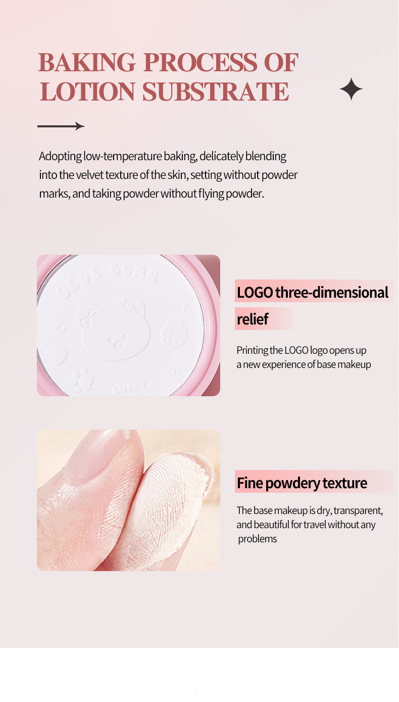 Baking process of lotion substrate with three-dimensional relief and fine powdery texture on a pink background.