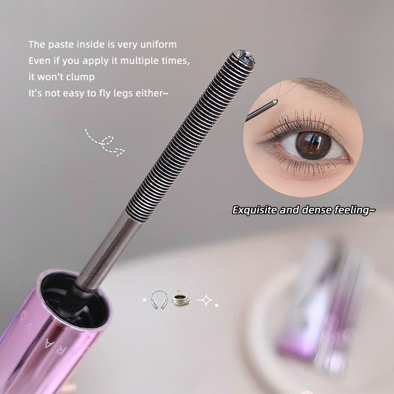 Eyelash extension tool with close-up of eye wearing false eyelashes on a gray background.