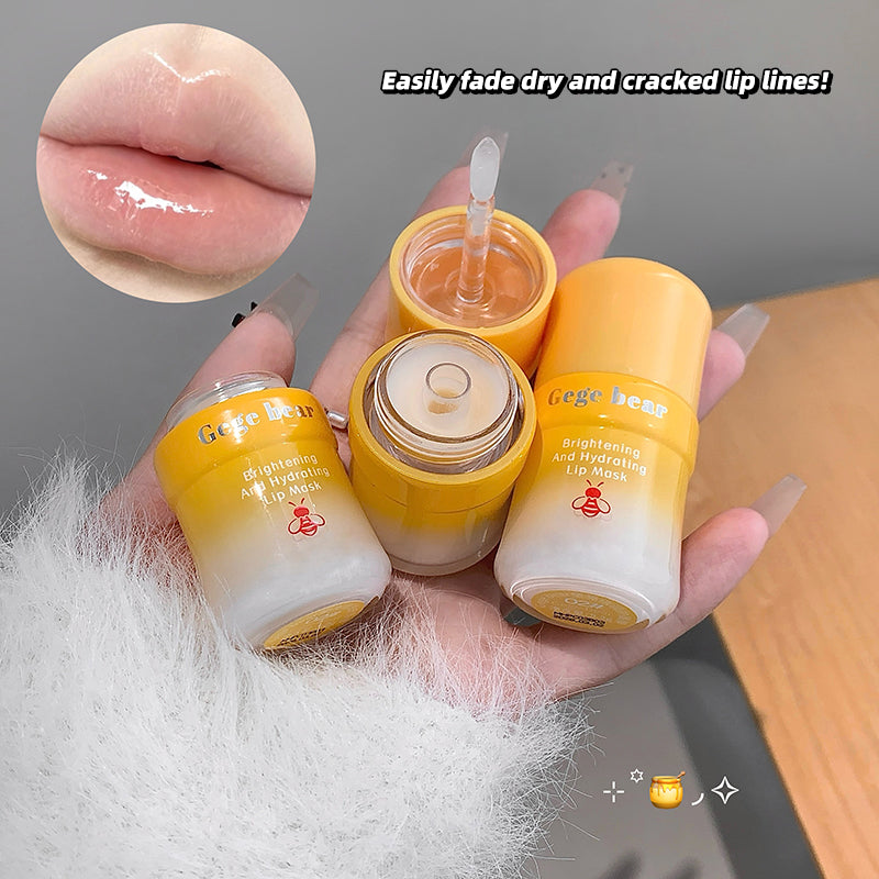 Three lip balm containers held in a hand with a close-up of dry, cracked lips and text about lip care.