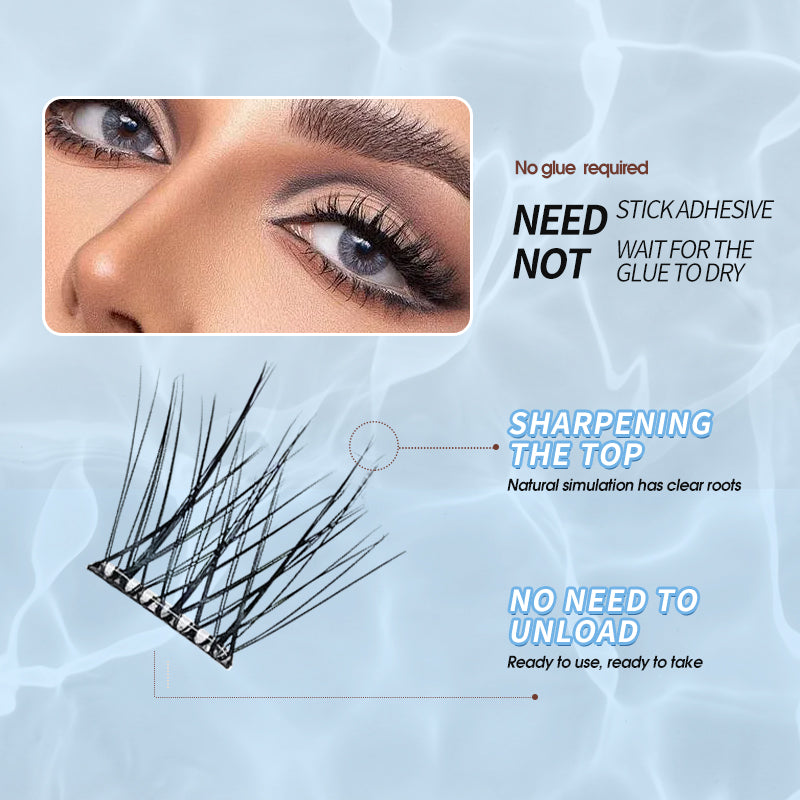 Eyelash extension product with instructions on a light blue background