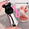 Lip gloss with a keychain held by a hand, surrounded by close-up images of lips and lip gloss.