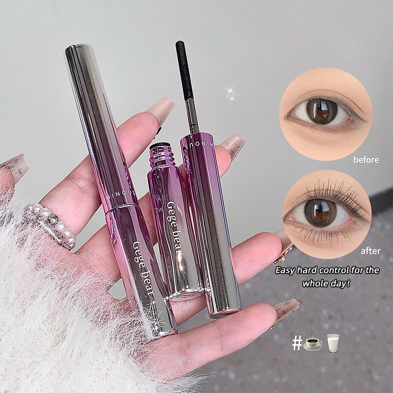 Lip gloss products held in a hand with 'before' and 'after' eye lash comparisons.