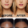 Before and after comparison of makeup application on two different skin tones.
