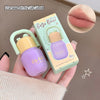Korean-style lip mud with packaging held by a hand, close-up of lips shown.