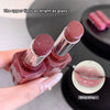 Lipstick being held with a close-up of lips wearing the lipstick, text 'The upper lip is as bright as glass!' and 'Bling bling'.