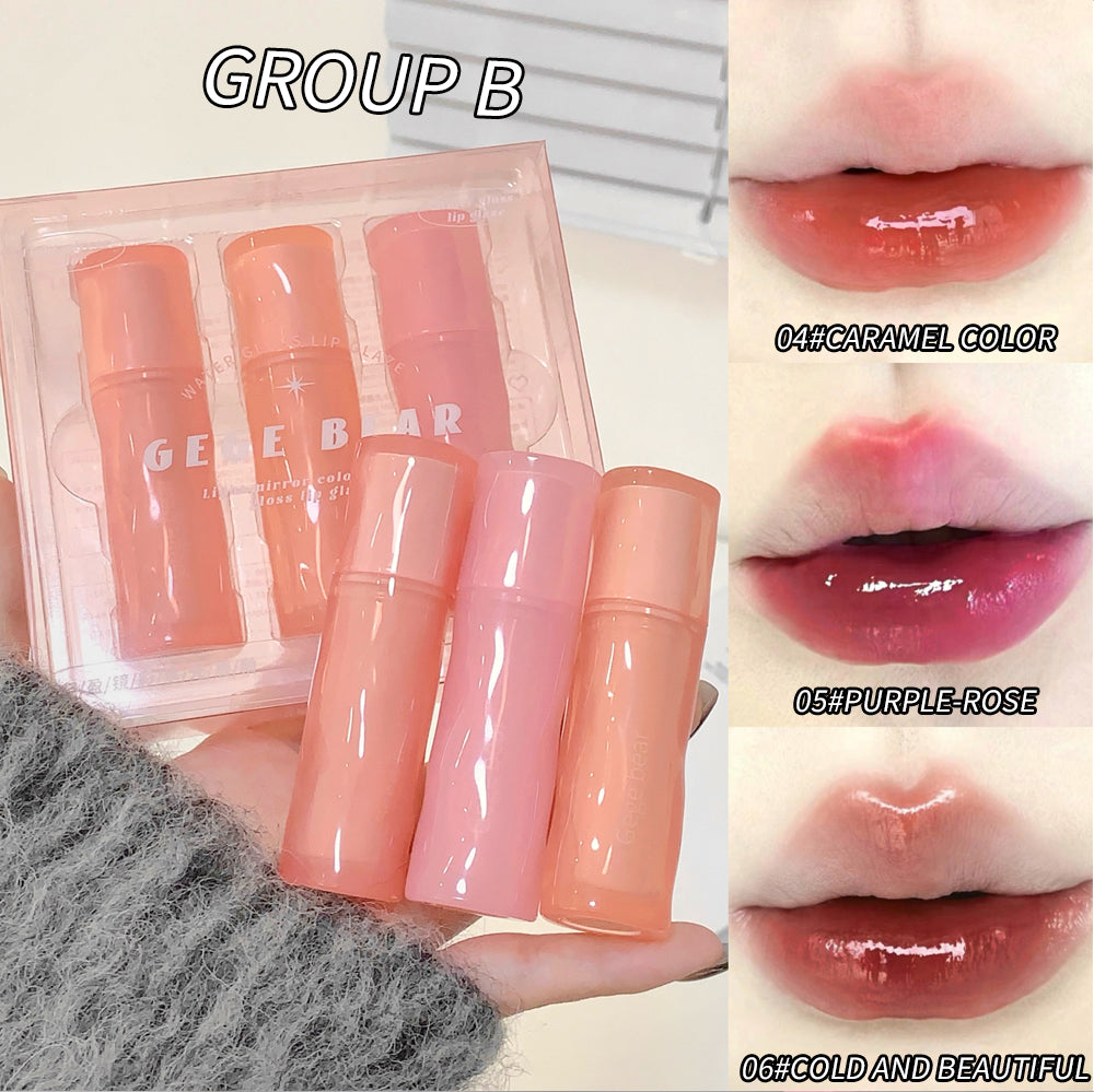 Set of lip balms with packaging and close-up of lips wearing the product.