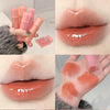 Collage of pink lip glosses, applied on lips and skin.