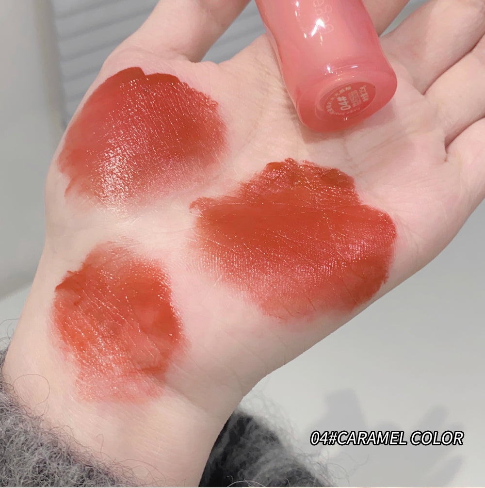 Lipstick swatches on a hand with '04# Caramel Color' text
