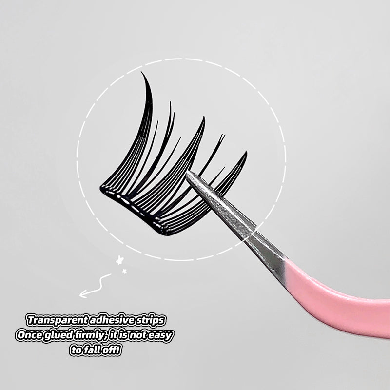 False eyelashes with tweezers and text on a gray background