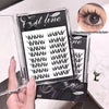 False eyelashes packaging with a hand holding it and an eye wearing the lashes.