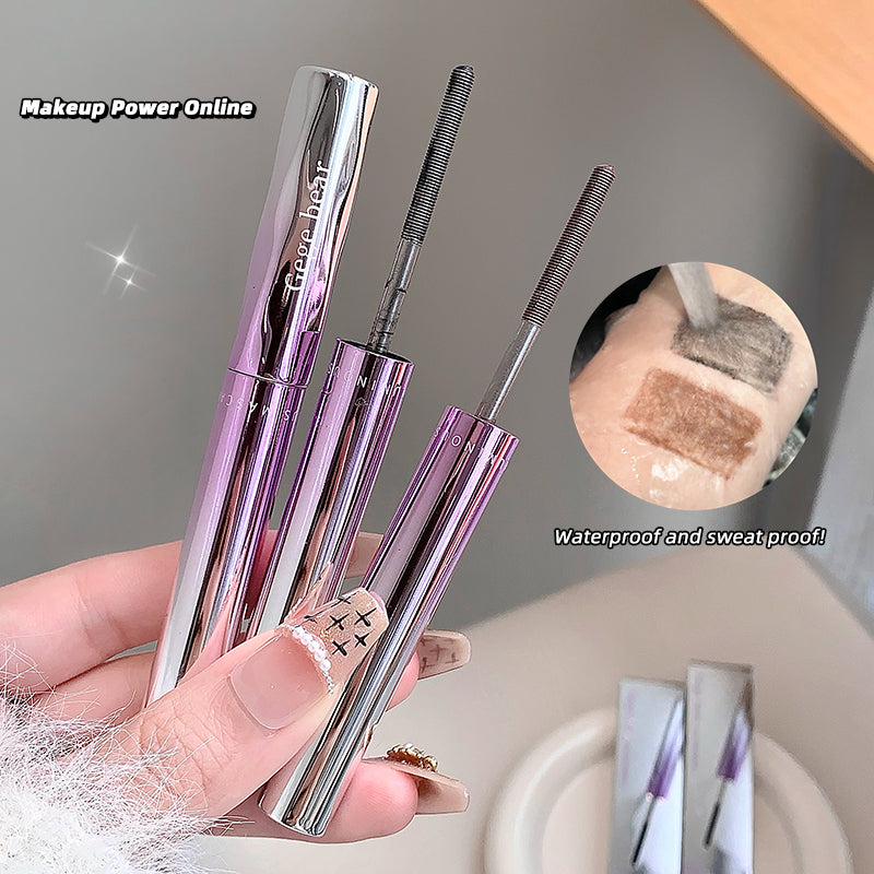 Makeup brush set with close-up of application on skin, held by a hand.
