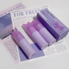 Purple 'Gege bear' products on a newspaper background