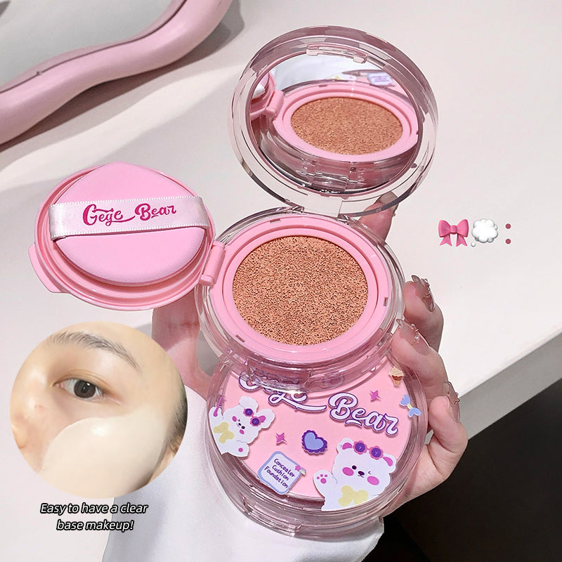 Pink makeup compact with visible brand 'Gege Bear' on a white background