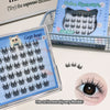 False eyelashes in packaging with a close-up of an eye wearing them, on a white background.